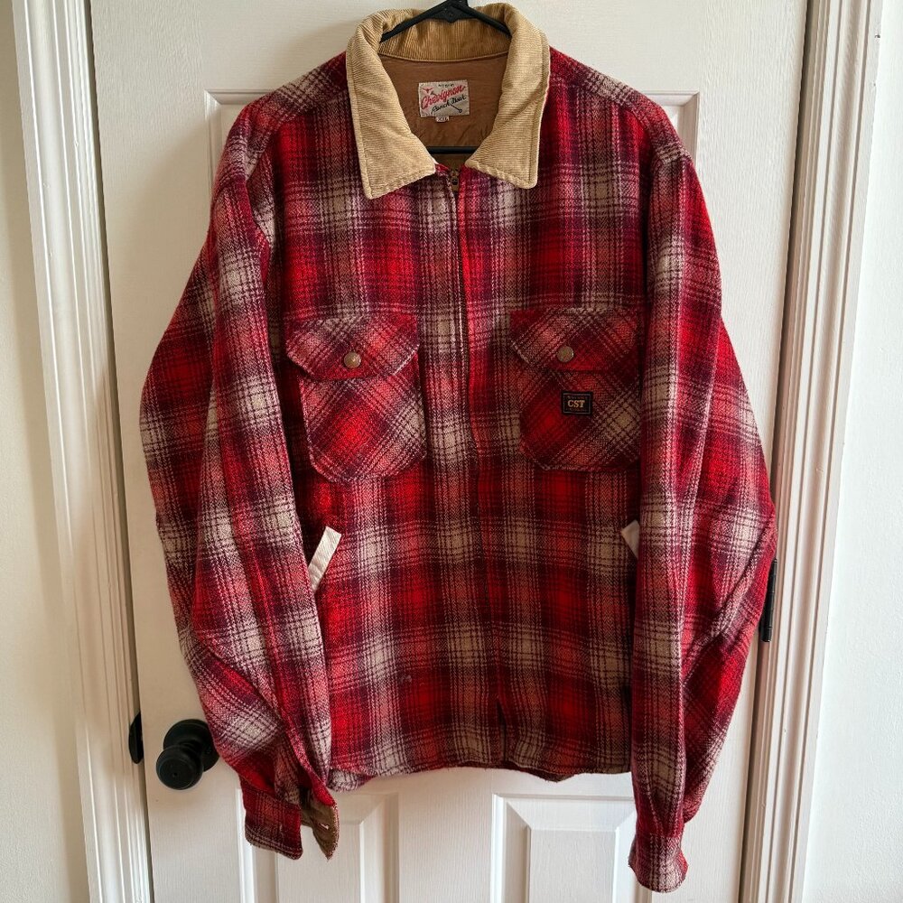 Vintage Chevignon Red Plaid Jacket with Tan Corduroy Collar